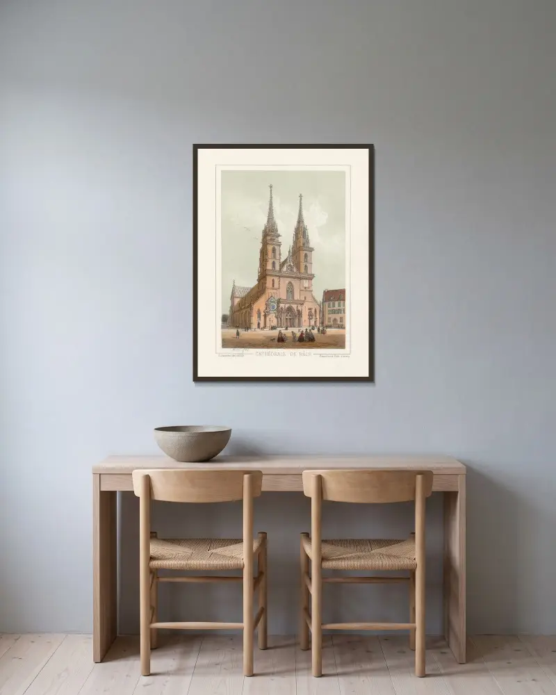 Basler Münster von Jean Jacottet gerahmt an einer Wand