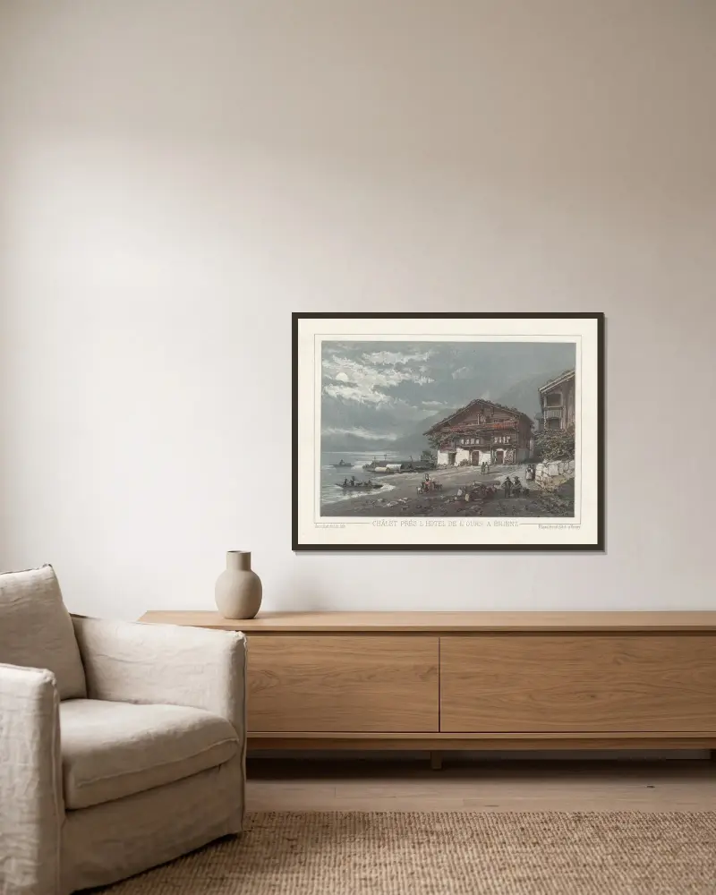 Chalet vid Björnkrogen i Brienz av Jean Jacottet inramad på en vägg