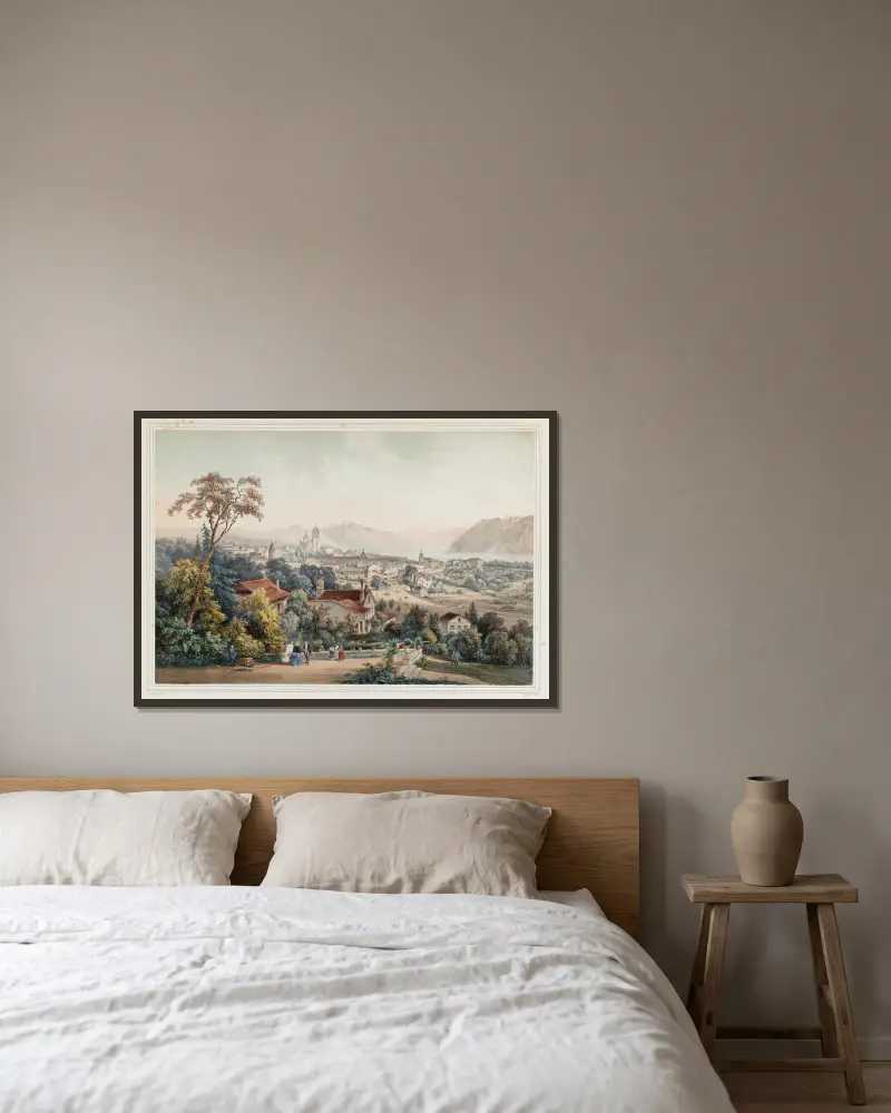 Lausanne Vue prise de l’Asile des Aveugles av Jean Jacottet inramad på en vägg