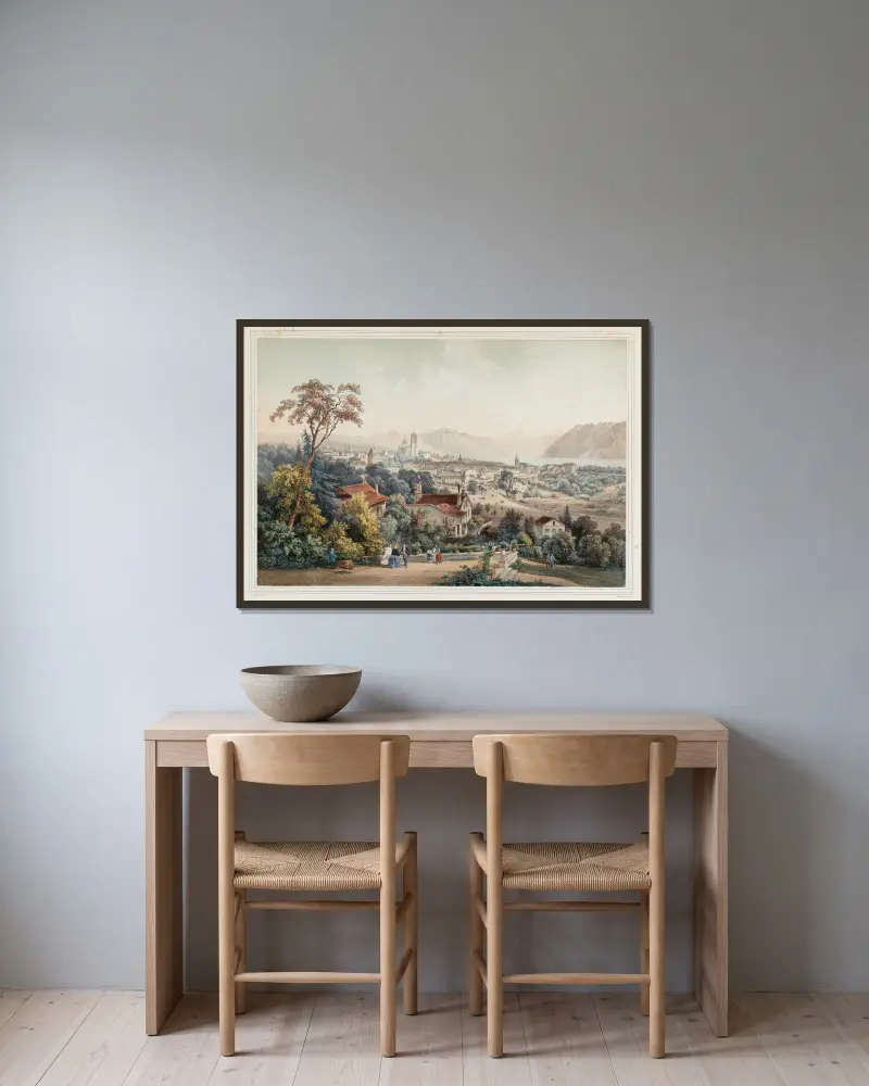 Lausanne Vue prise de l’Asile des Aveugles av Jean Jacottet inramad på en vägg