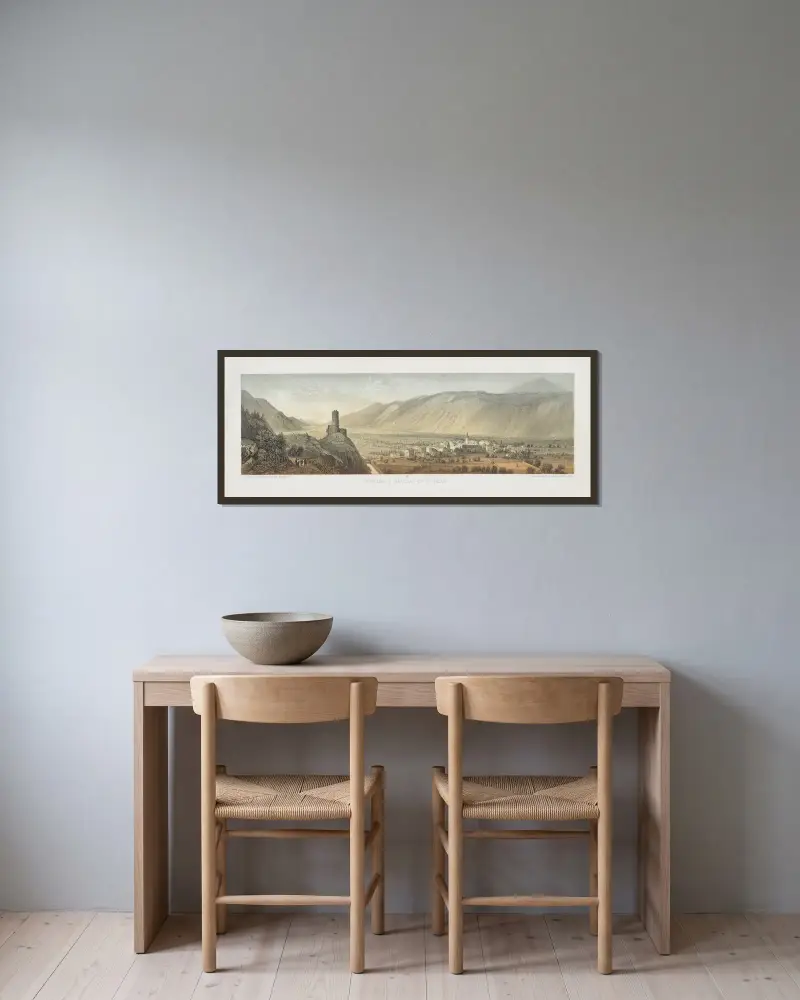 Panorama över Martigny, Valais kantonen av Jean Jacottet inramad på en vägg