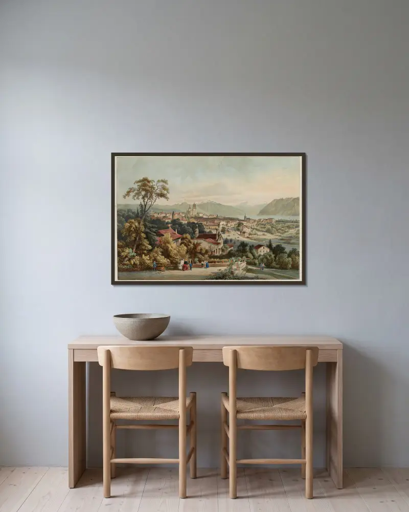 Blick auf Lausanne von Jean Jacottet gerahmt an einer Wand