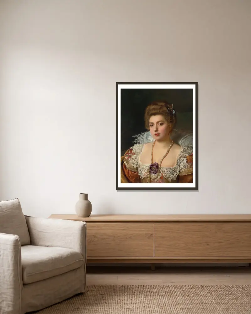 Portrait d’une femme portant des perles av Gustave Jean Jacquet inramad på en vägg