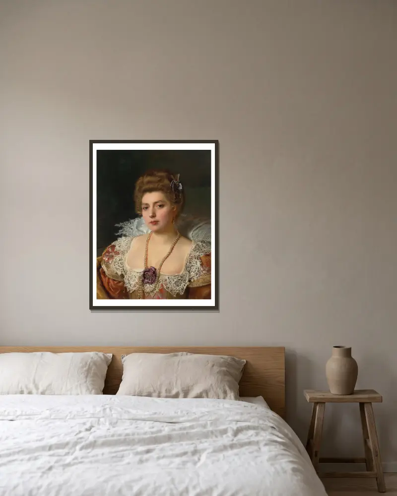 Portrait d’une femme portant des perles av Gustave Jean Jacquet inramad på en vägg