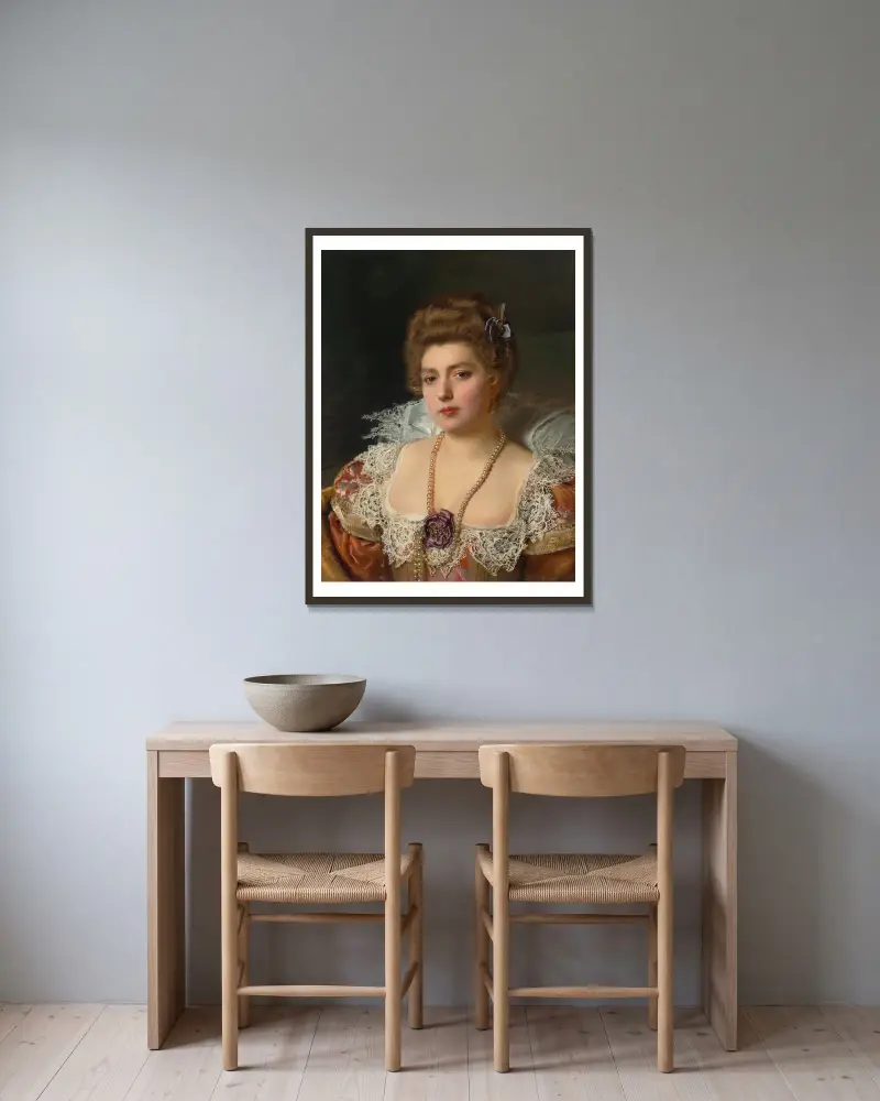 Portrait d’une femme portant des perles av Gustave Jean Jacquet inramad på en vägg