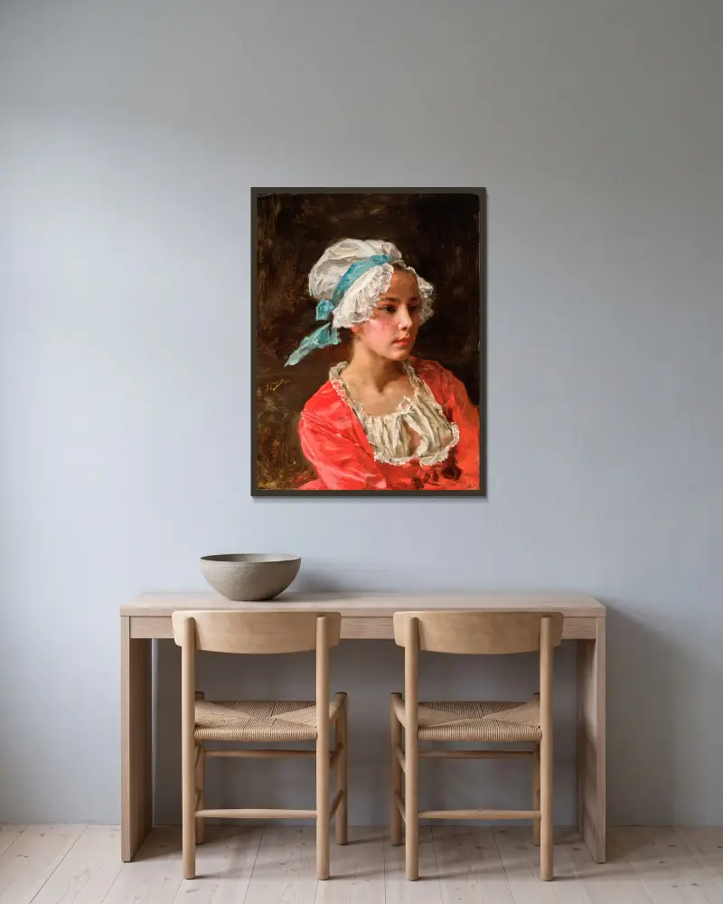 Porträtt av en ung flicka av Gustave Jean Jacquet inramad på en vägg