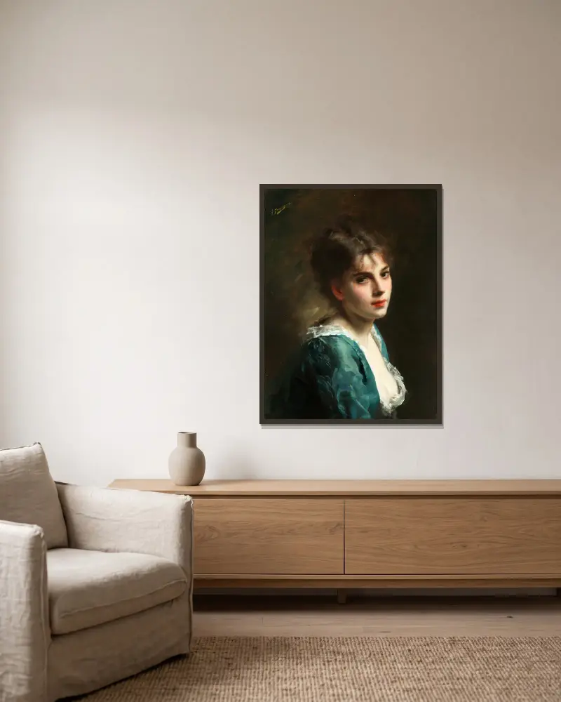 Portrait of a young beauty av Gustave Jean Jacquet inramad på en vägg