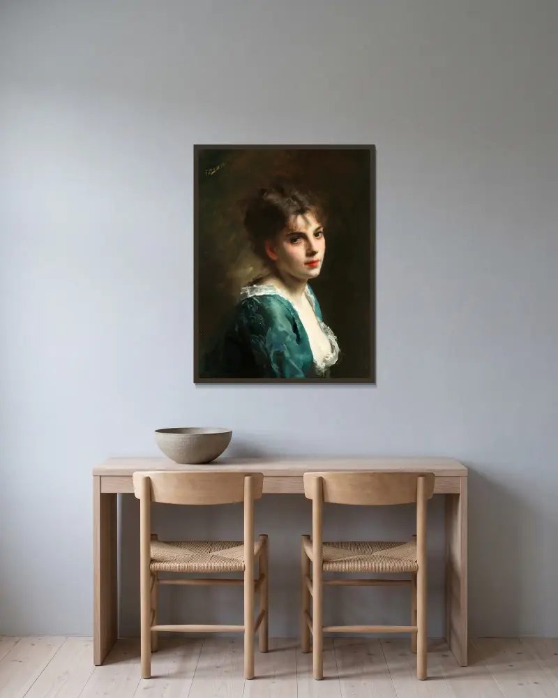 Portrait of a young beauty av Gustave Jean Jacquet inramad på en vägg