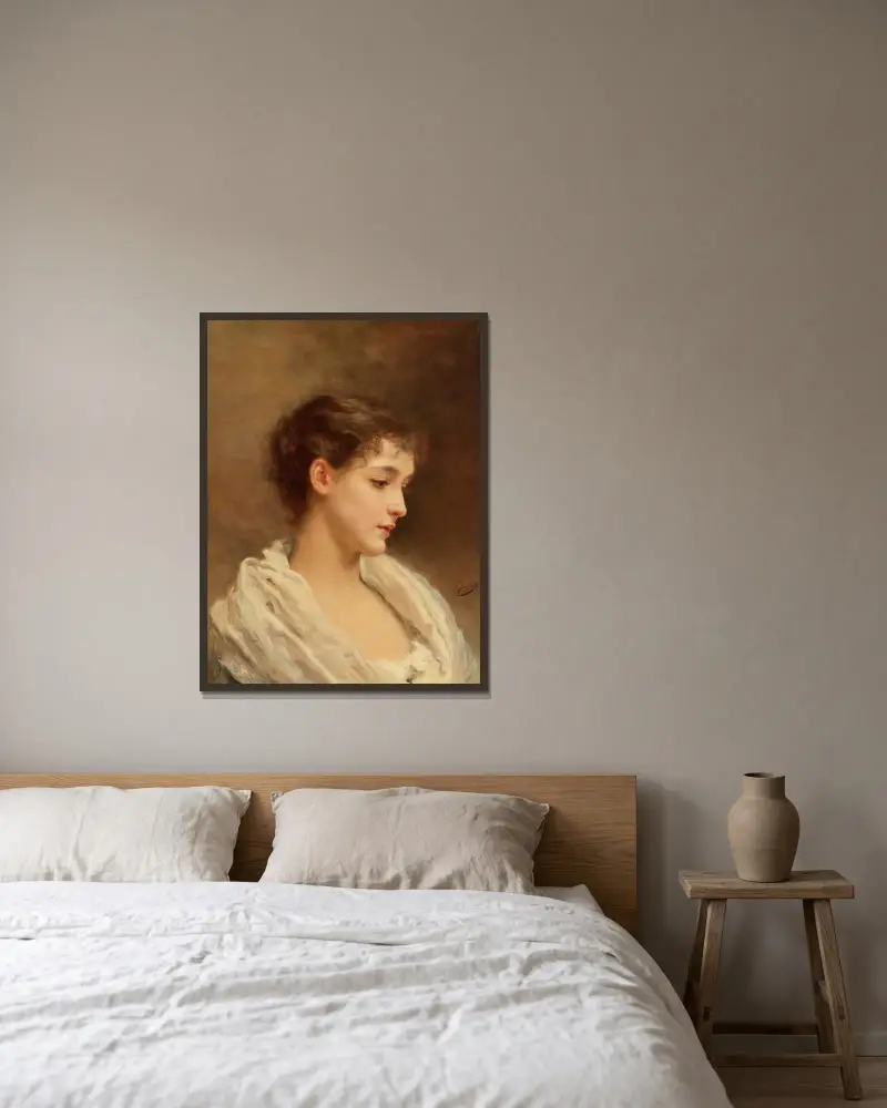 Portrait of a young girl av Gustave Jean Jacquet inramad på en vägg