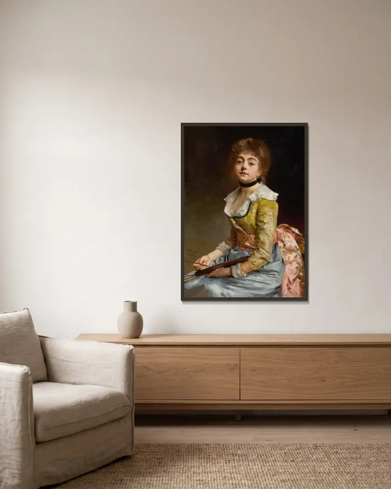 Portrait Of An Artist av Gustave Jean Jacquet inramad på en vägg