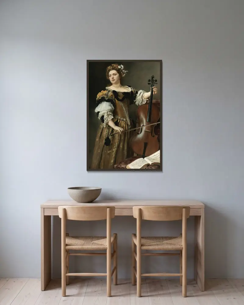 Cellista, Gustave Jean Jacquet v rámu na stěně