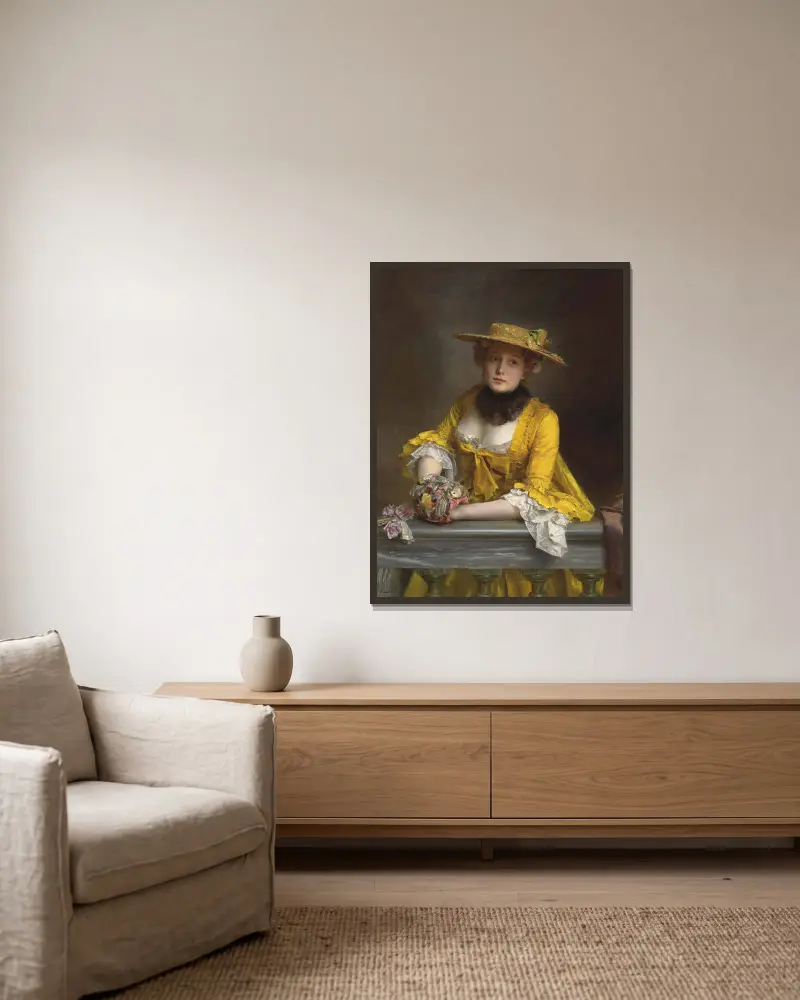 The Yellow Dress av Gustave Jean Jacquet inramad på en vägg