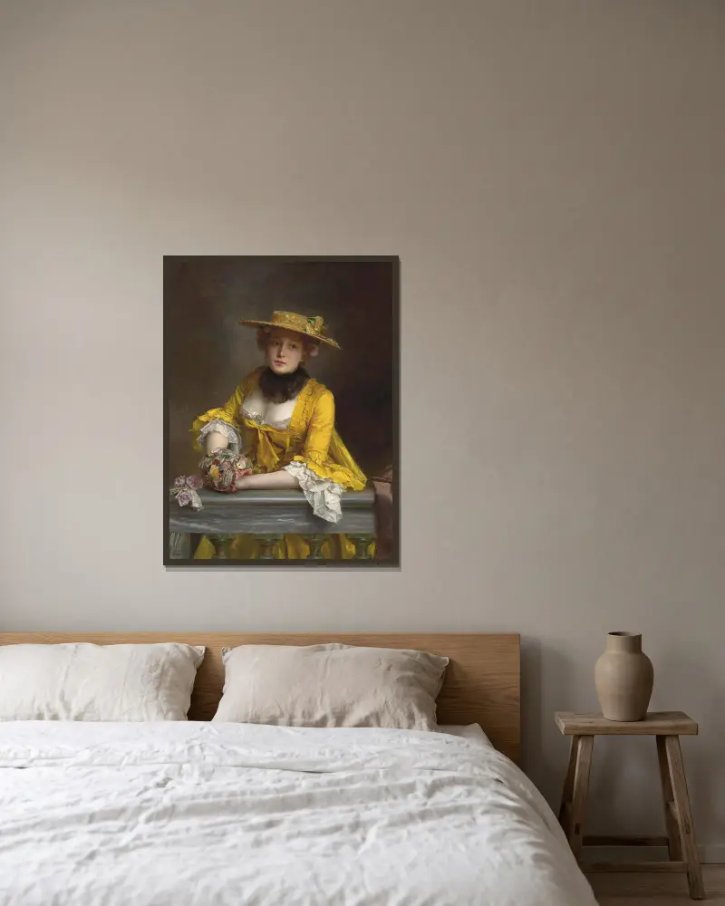 The Yellow Dress av Gustave Jean Jacquet inramad på en vägg