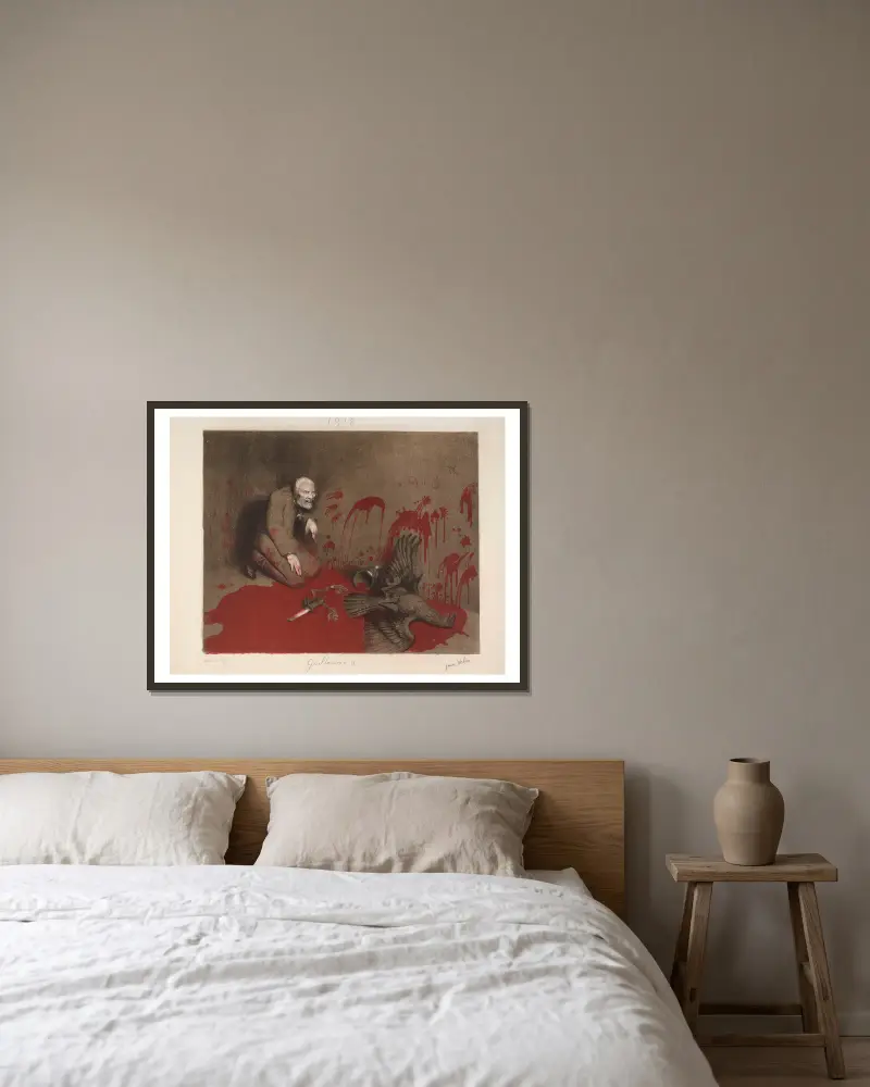 Wilhelm II. von Jean Veber gerahmt an einer Wand
