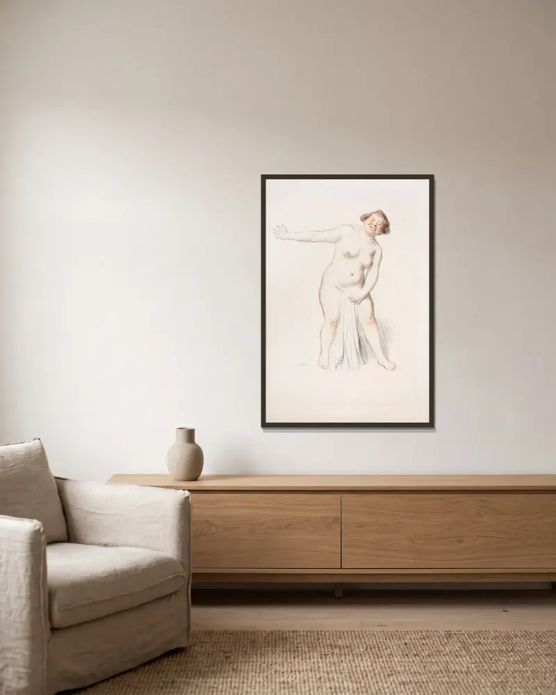 La Ribaude av Jean Veber inramad på en vägg