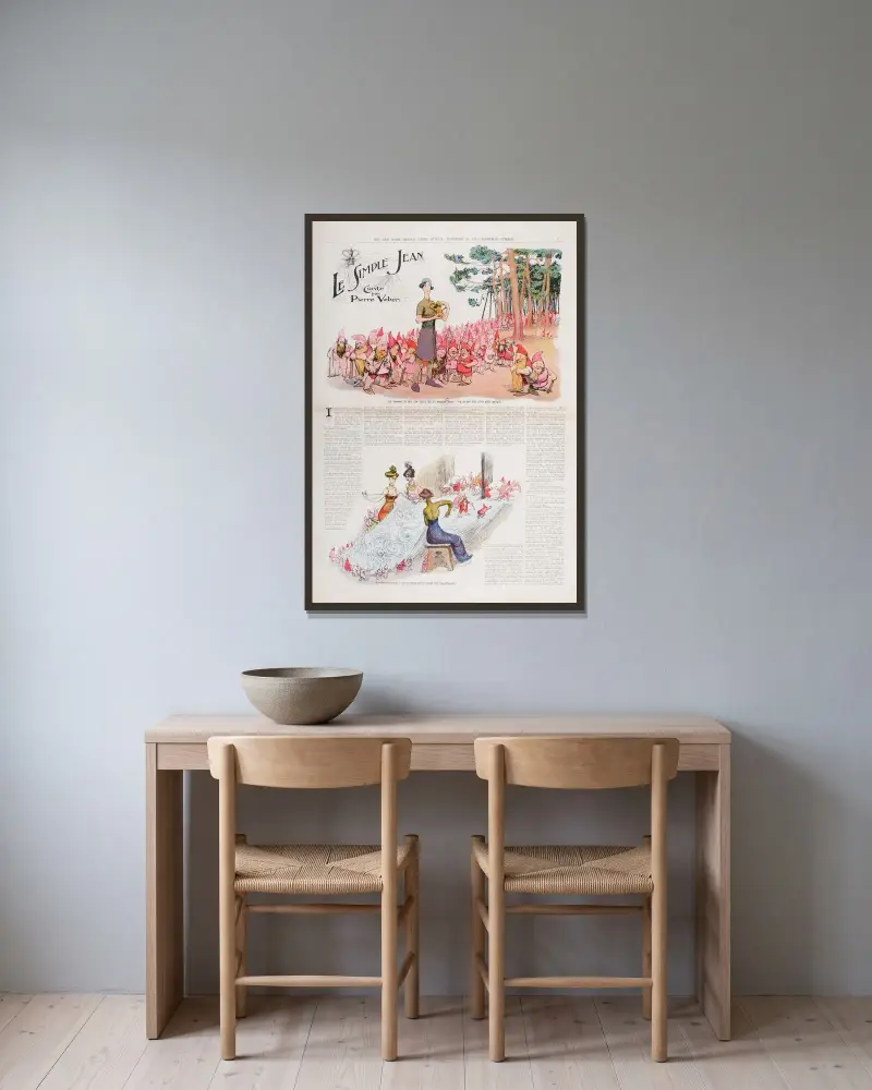 Le Simple Jean av Jean Veber inramad på en vägg