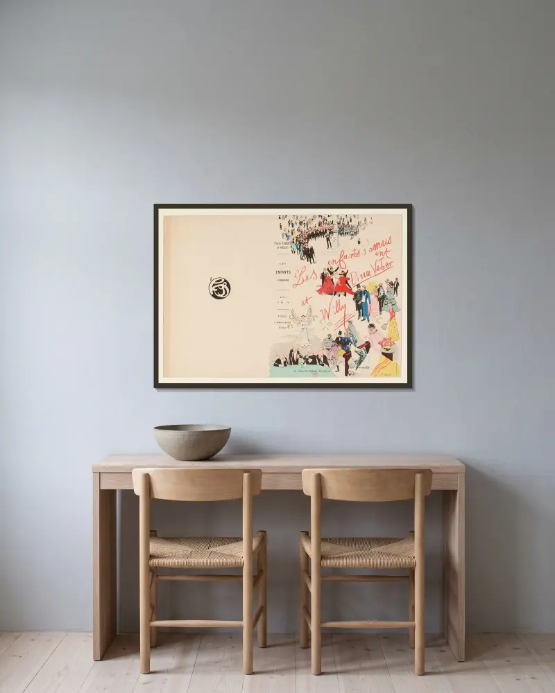 Die spielenden Kinder von Jean Veber gerahmt an einer Wand