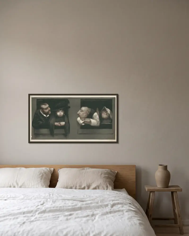Herr und Frau Lhomme. Die Fenster von Jean Veber gerahmt an einer Wand