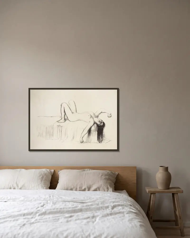 Naken på en divan av Jean Veber inramad på en vägg