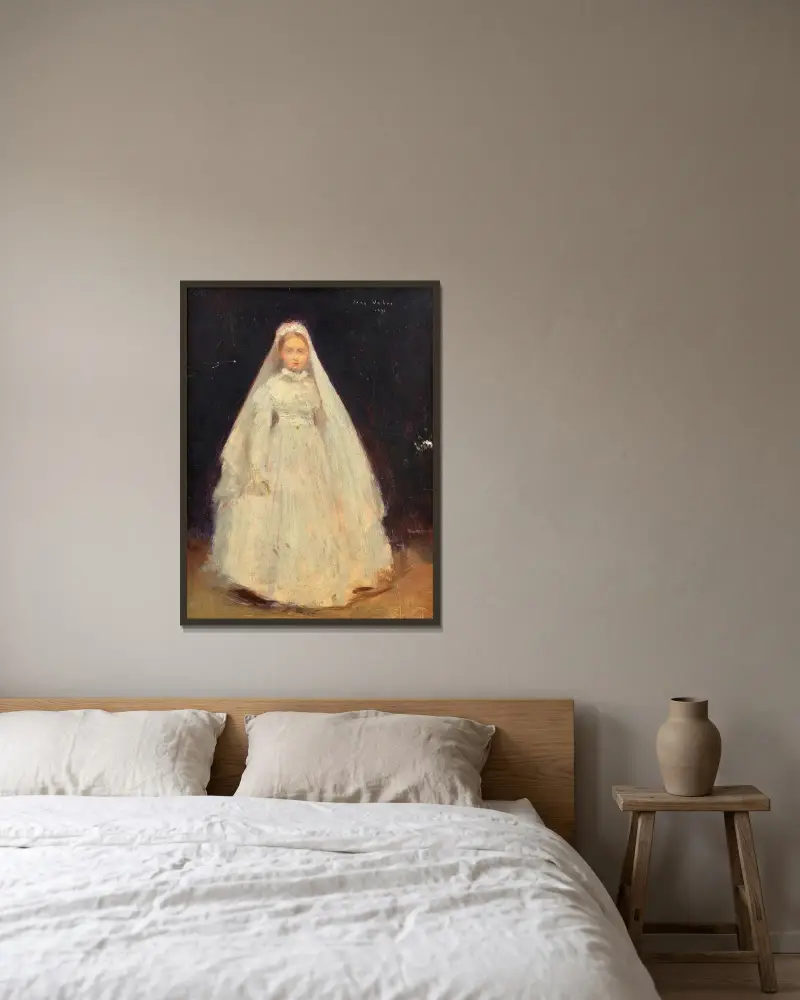 Porträtt av Suzanne Doumix vid nattvarden av Jean Veber inramad på en vägg