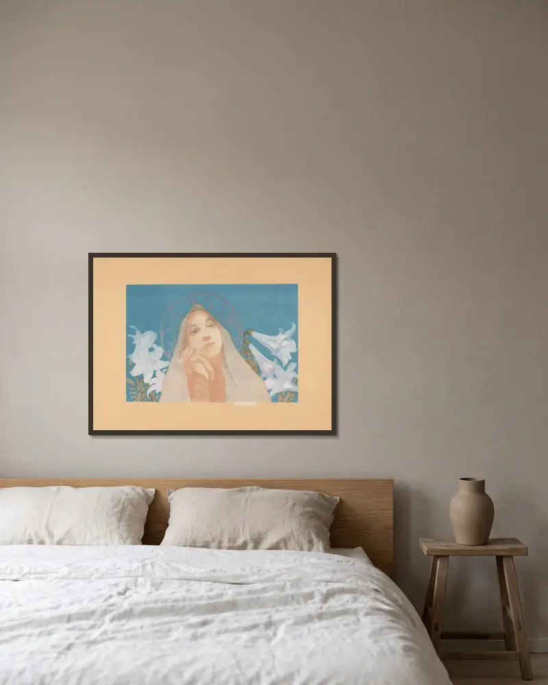 Sancta Virgo av Jean Veber inramad på en vägg