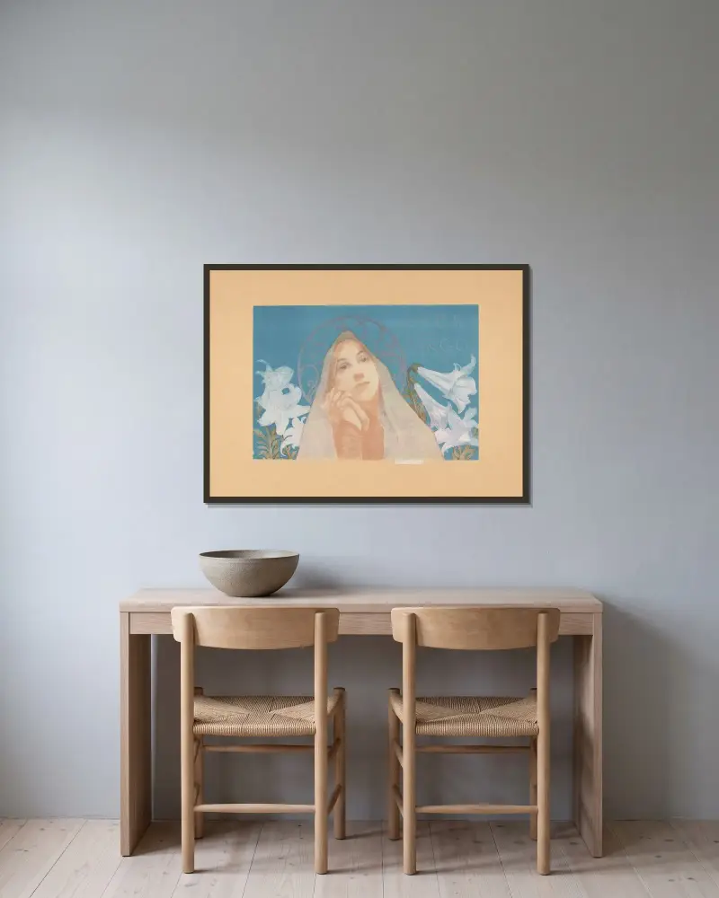 Sancta Virgo av Jean Veber inramad på en vägg