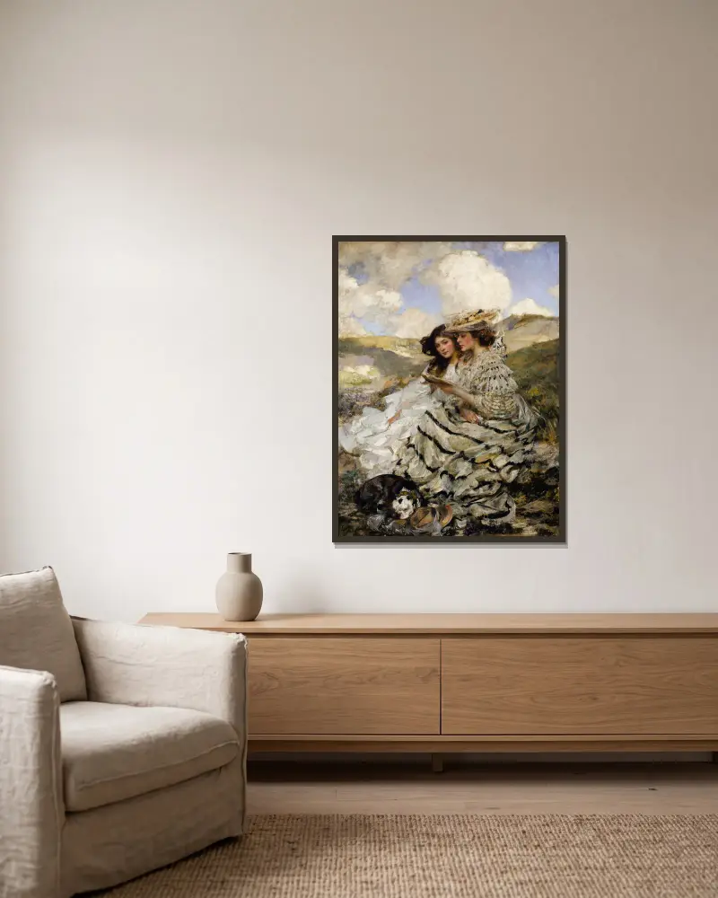 Auf den Dünen (Lady Shannon und Kitty) von James Jebusa Shannon gerahmt an einer Wand