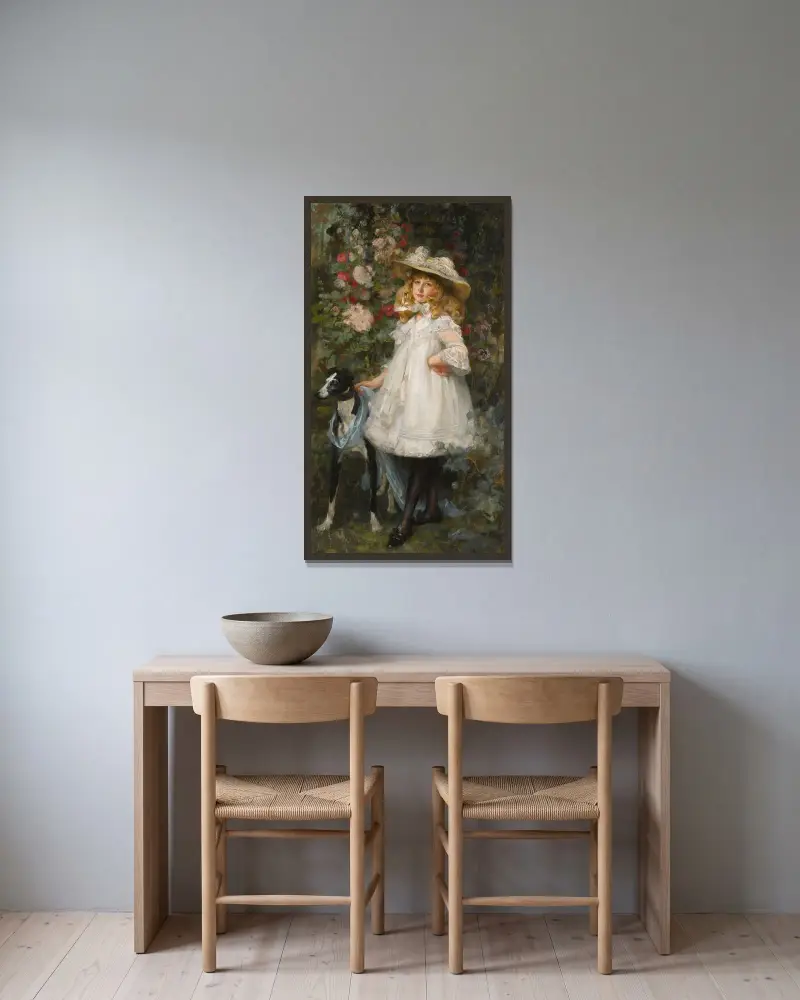 Porträtt av en flicka av James Jebusa Shannon inramad på en vägg