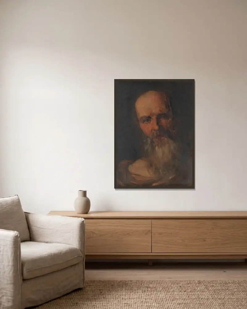Porträtt av en äldre man av James Jebusa Shannon inramad på en vägg