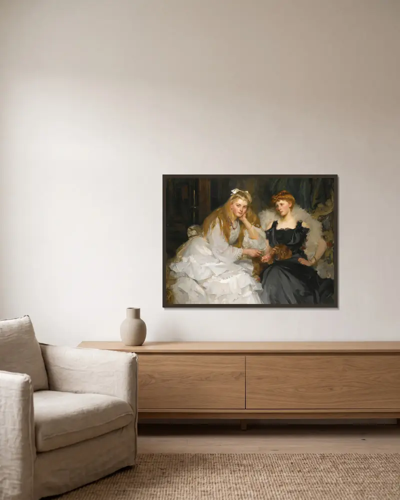 Portraits Of Lorna And Dorothy Bell, Daughters Of W. Heward Bell, Esq. av James Jebusa Shannon inramad på en vägg