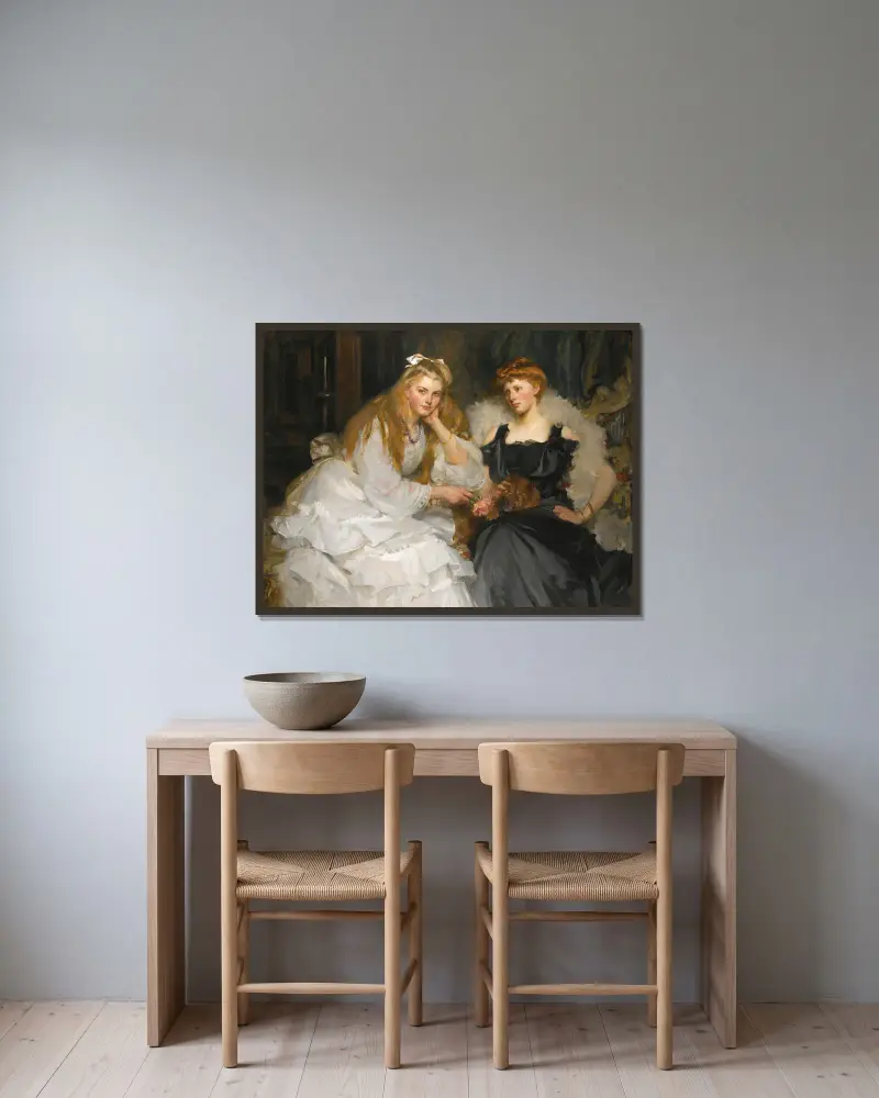 Portraits Of Lorna And Dorothy Bell, Daughters Of W. Heward Bell, Esq. av James Jebusa Shannon inramad på en vägg