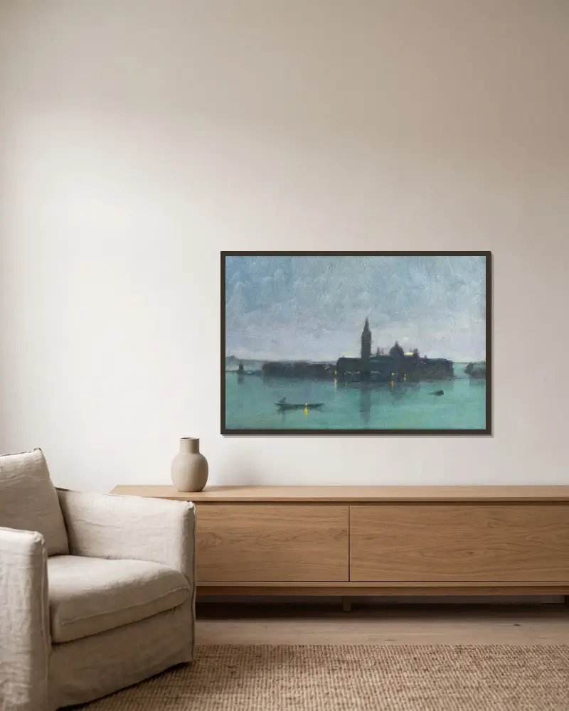 San Giorgio Maggiore From The Lagoon By Moonlight, Venice av James Jebusa Shannon inramad på en vägg
