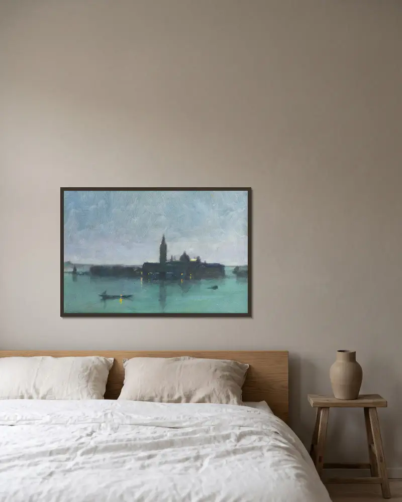 San Giorgio Maggiore From The Lagoon By Moonlight, Venice av James Jebusa Shannon inramad på en vägg