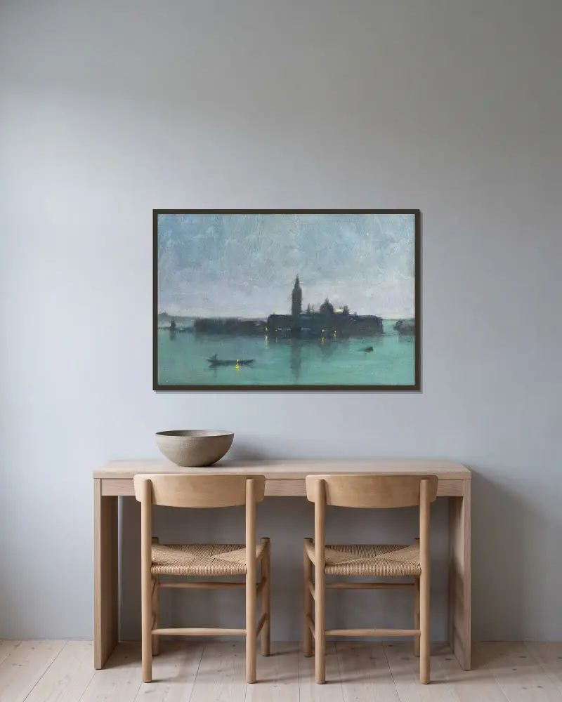 San Giorgio Maggiore From The Lagoon By Moonlight, Venice av James Jebusa Shannon inramad på en vägg