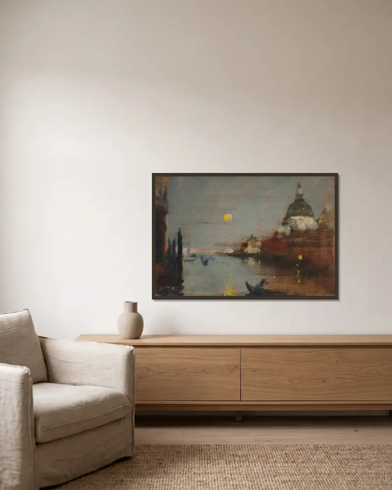 Sta Maria Della Salute From The Grand Canal, With A Full Moon, Venice av James Jebusa Shannon inramad på en vägg
