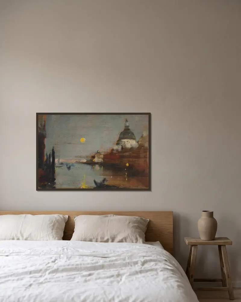Sta Maria Della Salute From The Grand Canal, With A Full Moon, Venice av James Jebusa Shannon inramad på en vägg
