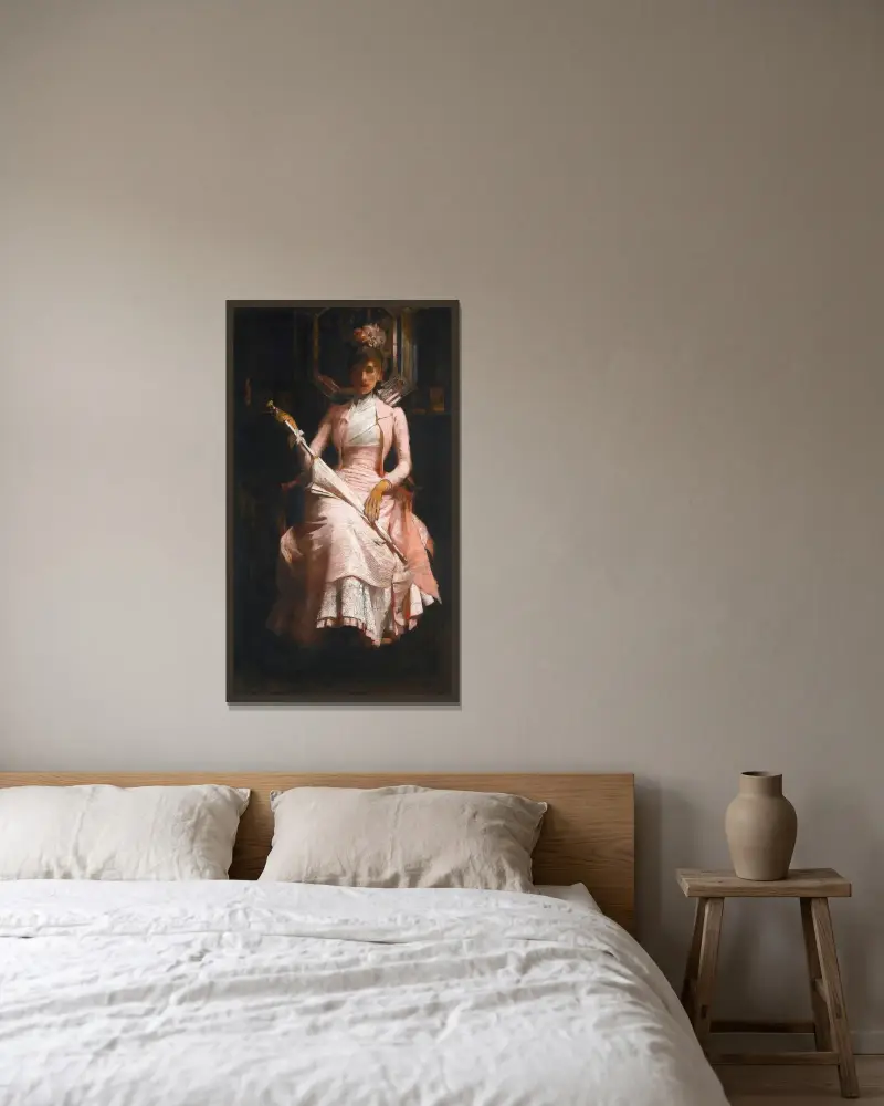 Den rosa sidenklänningen av James Jebusa Shannon inramad på en vägg