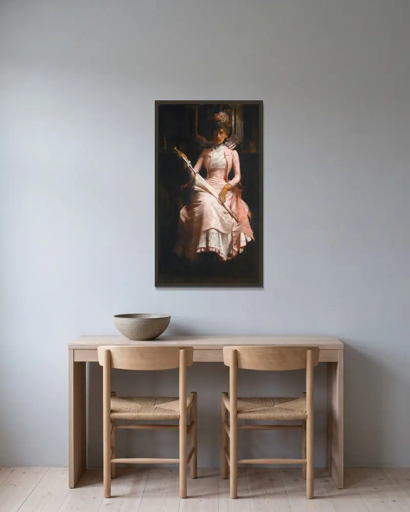 Den rosa sidenklänningen av James Jebusa Shannon inramad på en vägg