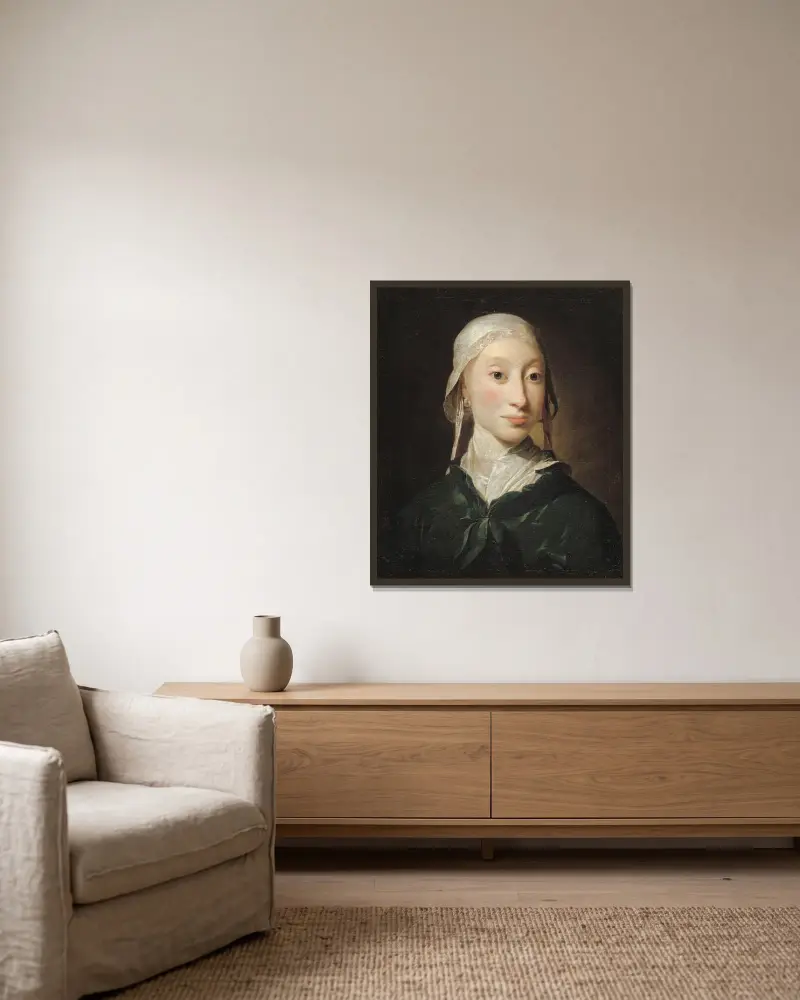 En flicka från Holstein av Jens Juel inramad på en vägg