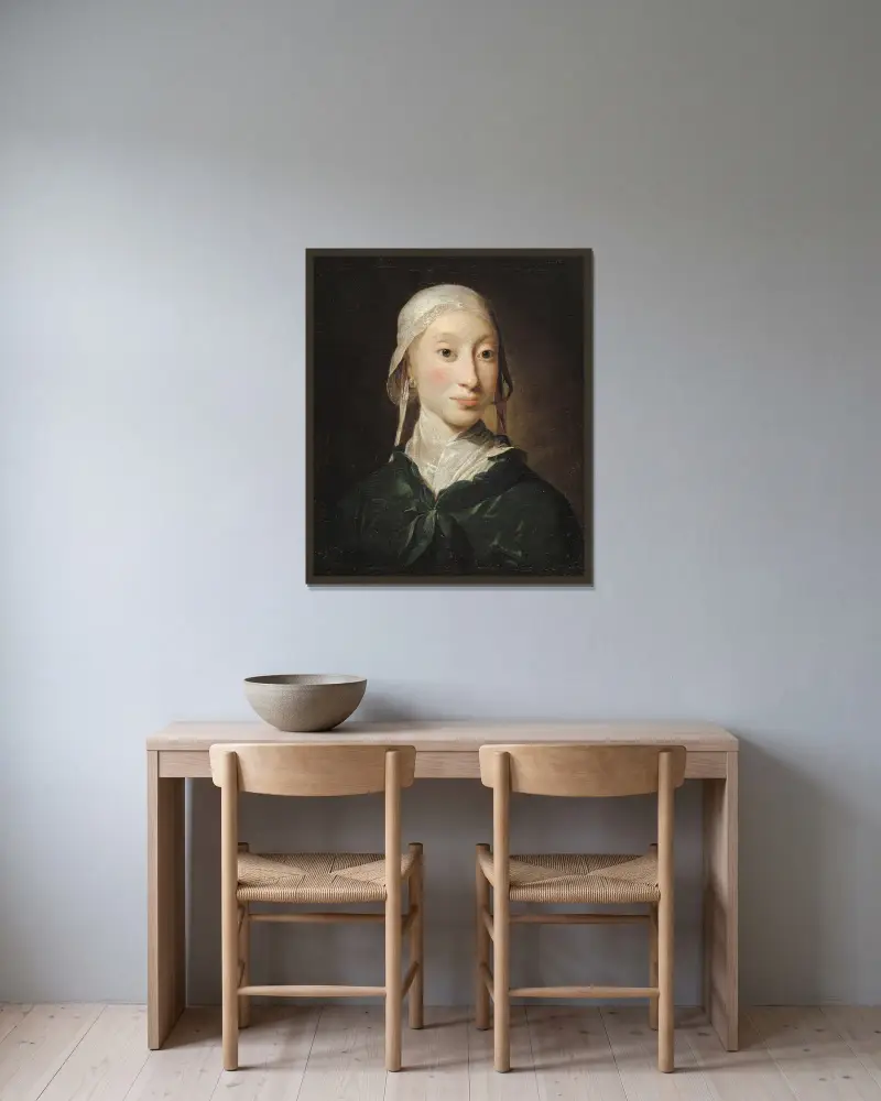 En flicka från Holstein av Jens Juel inramad på en vägg