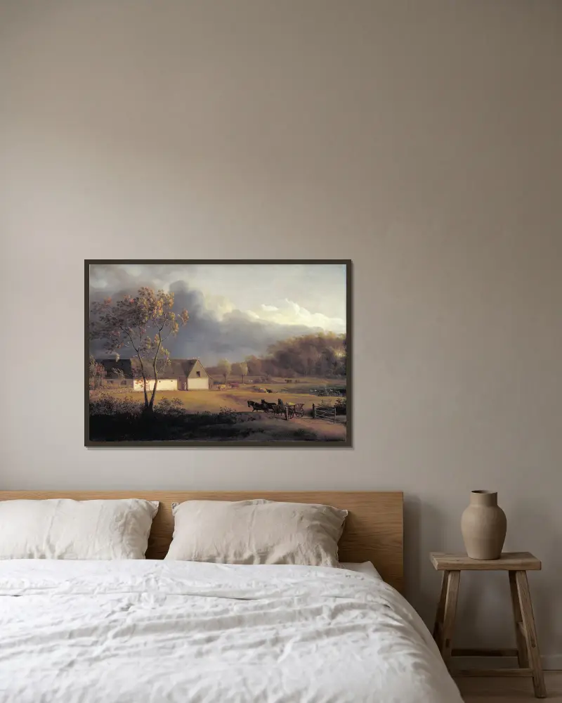 A Storm Brewing behind a Farmhouse in Zealand av Jens Juel inramad på en vägg