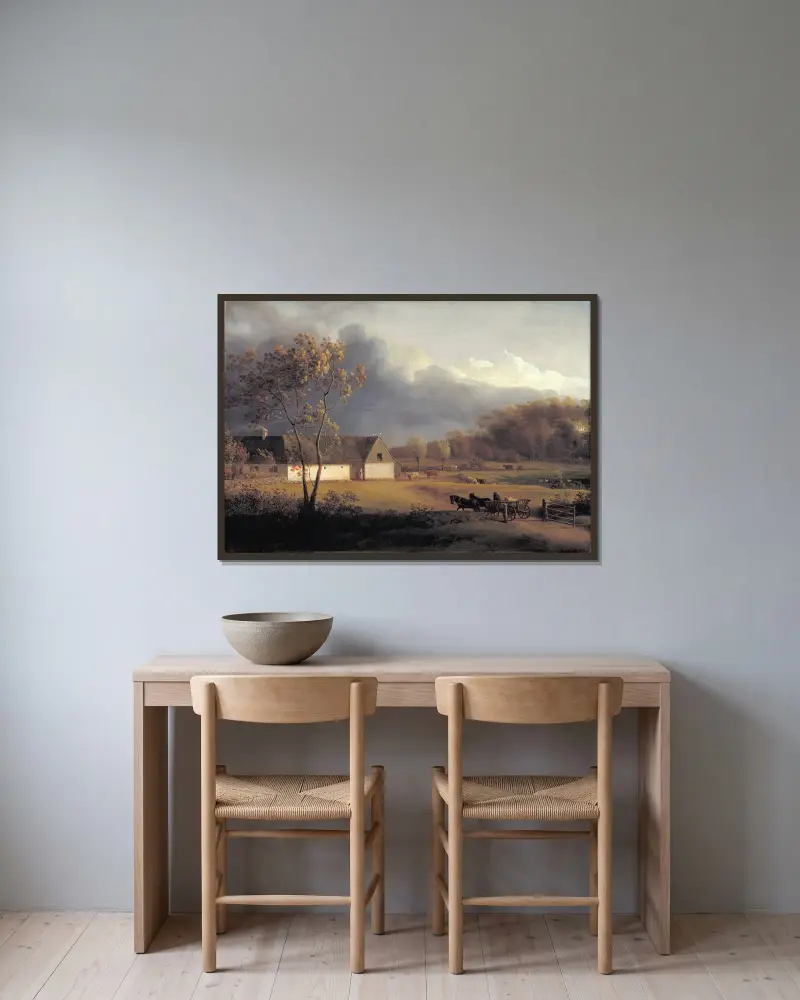 A Storm Brewing behind a Farmhouse in Zealand av Jens Juel inramad på en vägg