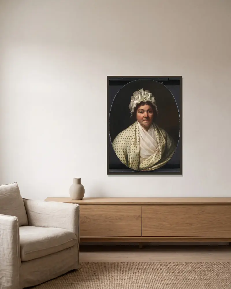 Cecilie Marie Elisabeth Schouw, f. Bagge, Poul Johan Schouws hustru av Jens Juel inramad på en vägg