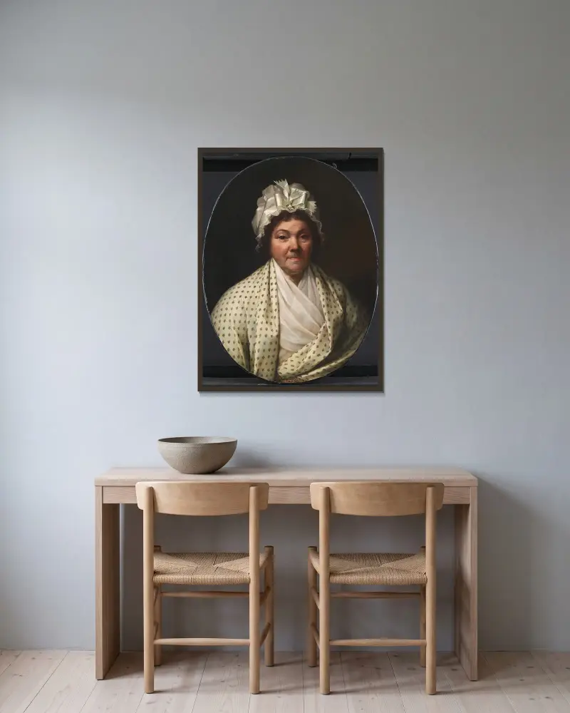 Cecilie Marie Elisabeth Schouw, f. Bagge, Poul Johan Schouws hustru av Jens Juel inramad på en vägg