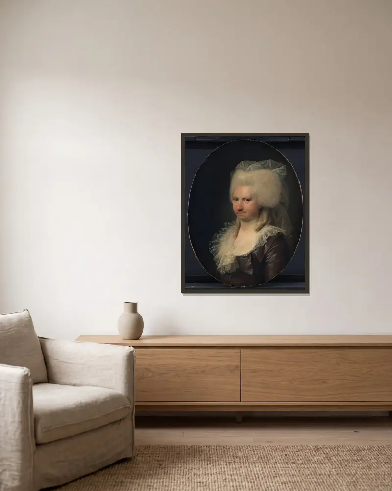 Charlotte Sophie Gerner, f. Rasch, Henrik Gerners hustru av Jens Juel inramad på en vägg
