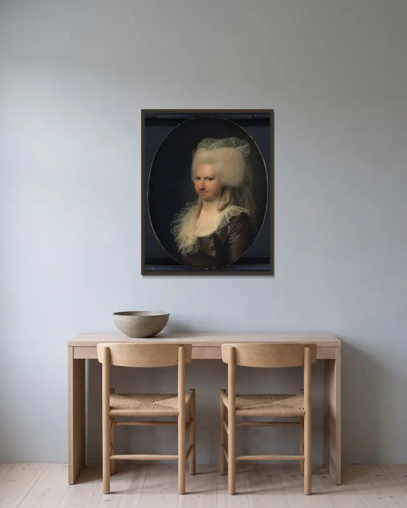 Charlotte Sophie Gerner, f. Rasch, Henrik Gerners hustru av Jens Juel inramad på en vägg