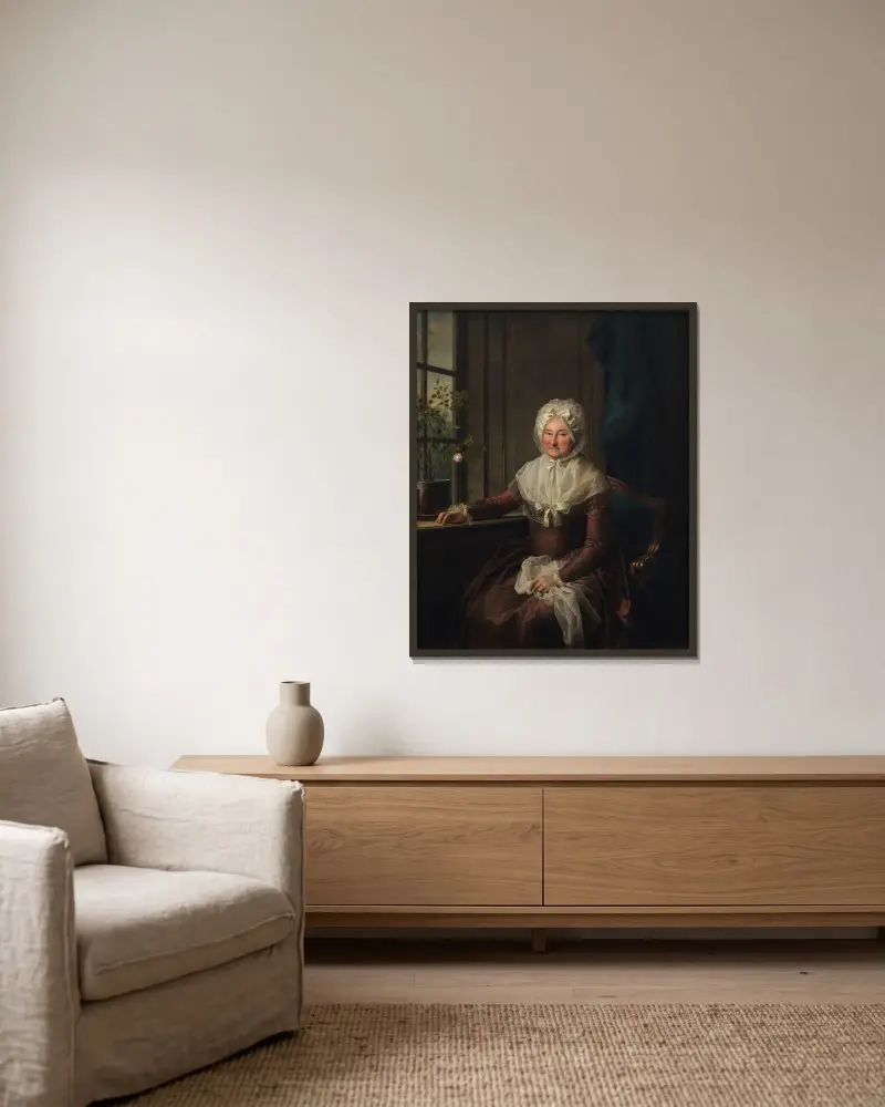 Gräfin Anna Joachima Danneskiold-Laurvig, geborene Ahlefeldt von Jens Juel gerahmt an einer Wand