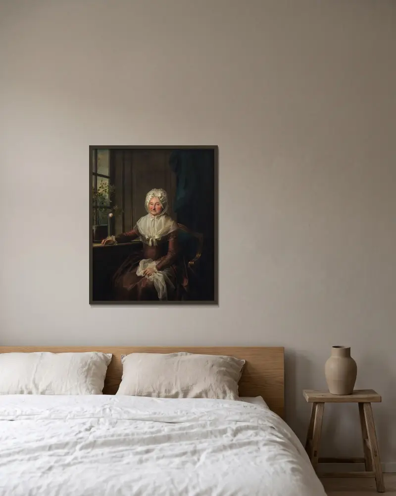 Gräfin Anna Joachima Danneskiold-Laurvig, geborene Ahlefeldt von Jens Juel gerahmt an einer Wand