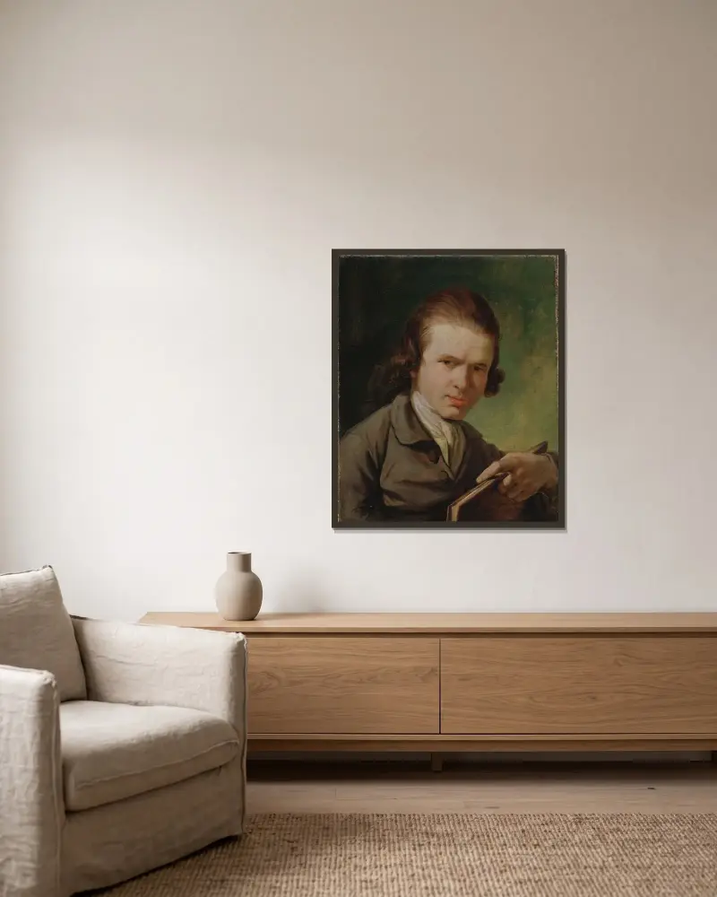 Kopparstickaren J.F. Clemens av Jens Juel inramad på en vägg