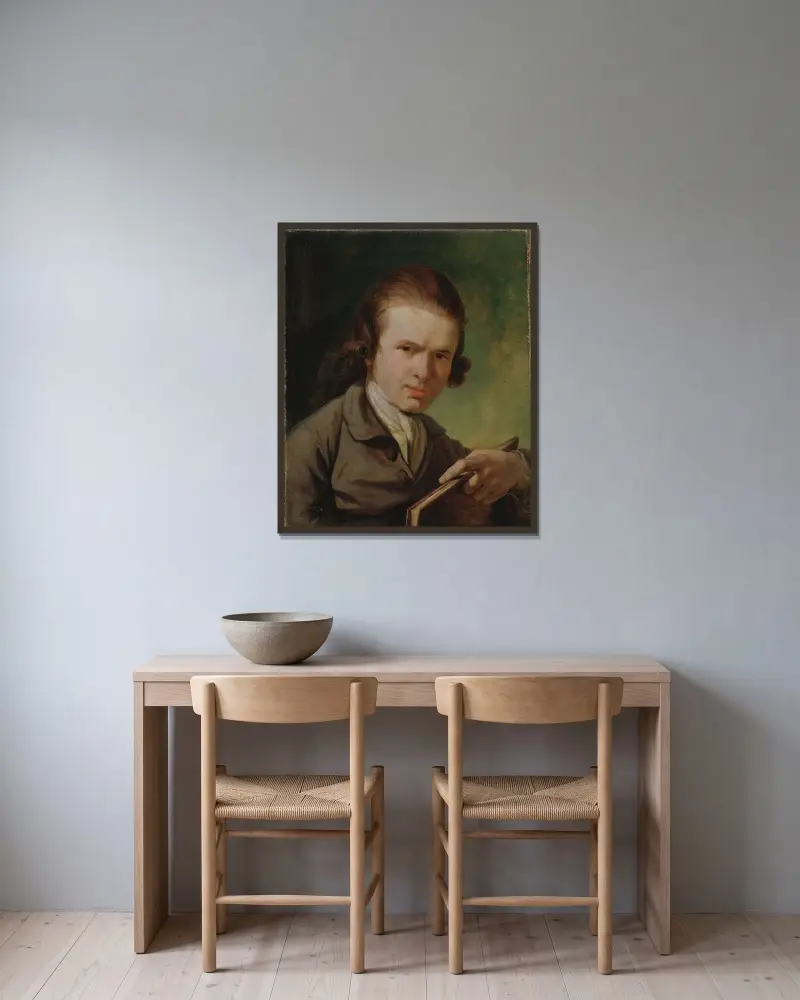 Kopparstickaren J.F. Clemens av Jens Juel inramad på en vägg